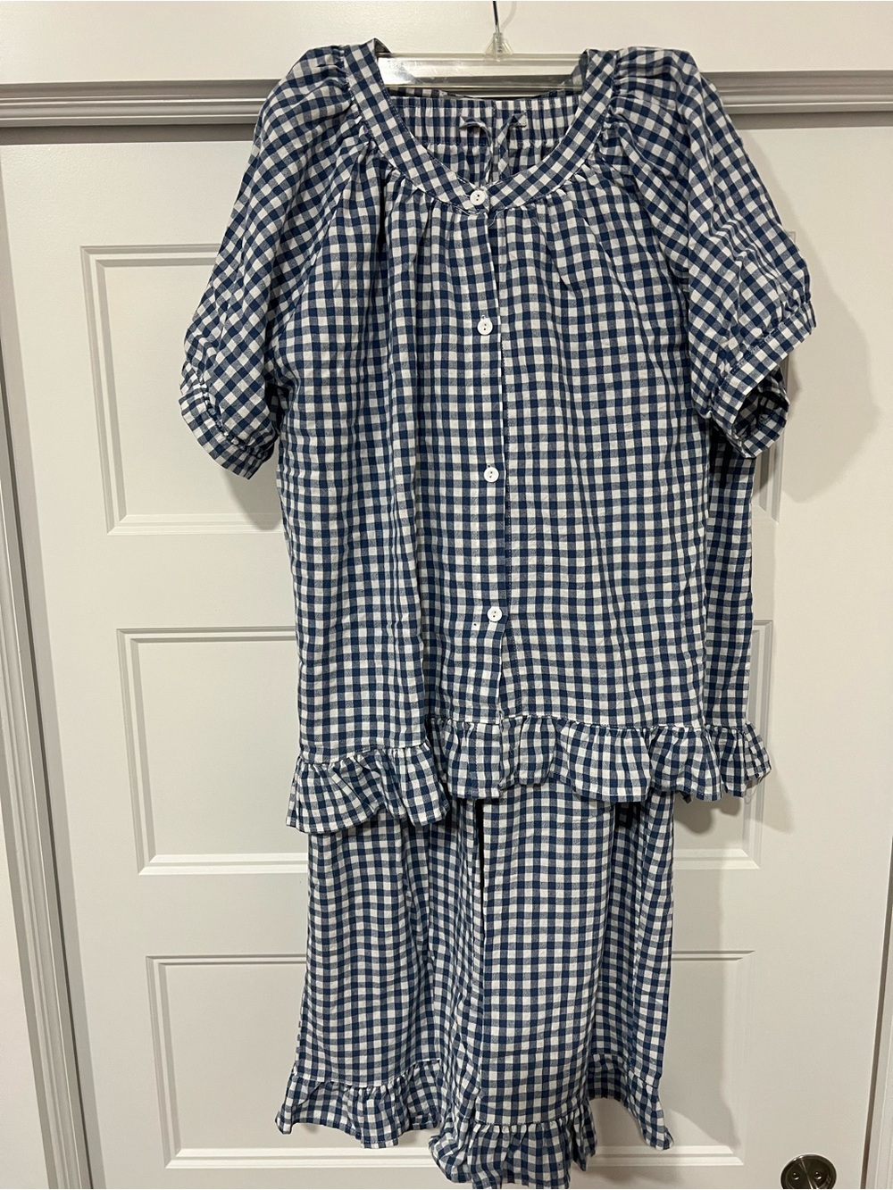 Blue Gingham Ruffle Pajama Set - Women's Two-Piece Sleepwear